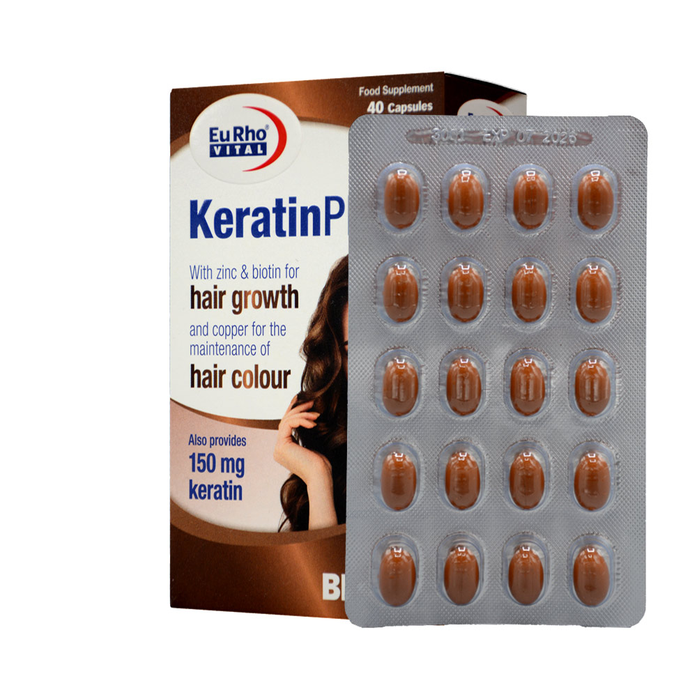 تصویر کپسول ژلاتینی نرم کراتین پلاس یوروویتال 40 عددی